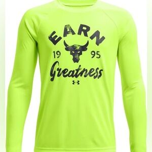 New Under Armour x Project Rock Boys NWT Earn Greatness yellow neon top YXL